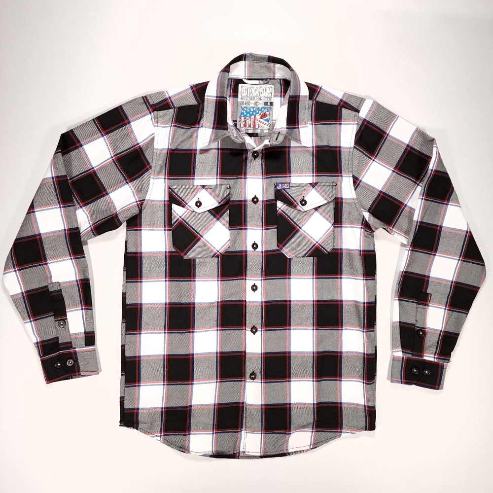 Dixxon Flannel Shirt Boat Tail JLHD Mens S Red White Blue Long Sleeve Plaid EUC!